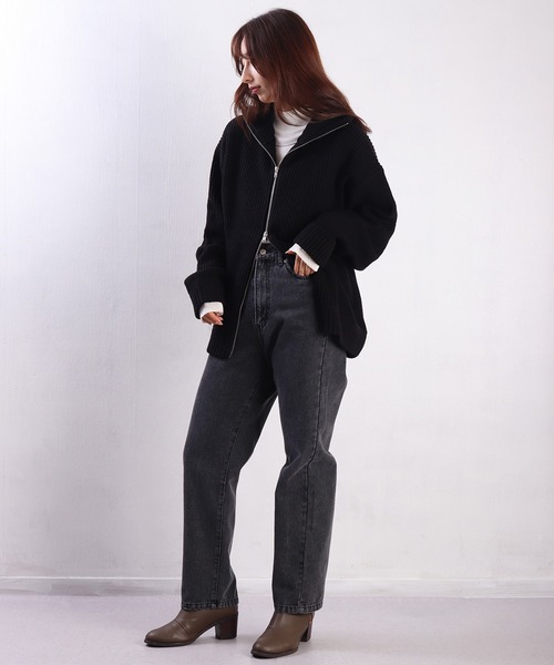 WESTSEA(ウエストシー)の「ラーベン畦オーバーサイズWZIPUPドライバーズニット(ニット/セーター・メンズ・ブラック/ホワイト系その他/ネイビー・L/M)」の21枚目の写真