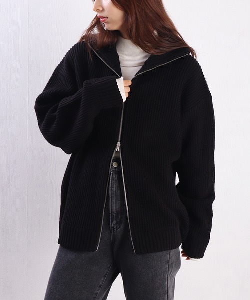WESTSEA(ウエストシー)の「ラーベン畦オーバーサイズWZIPUPドライバーズニット(ニット/セーター・メンズ・ブラック/ホワイト系その他/ネイビー・L/M)」の20枚目の写真