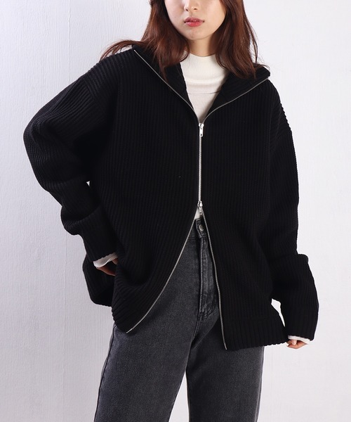 WESTSEA(ウエストシー)の「ラーベン畦オーバーサイズWZIPUPドライバーズニット(ニット/セーター・メンズ・ブラック/ホワイト系その他/ネイビー・L/M)」の19枚目の写真