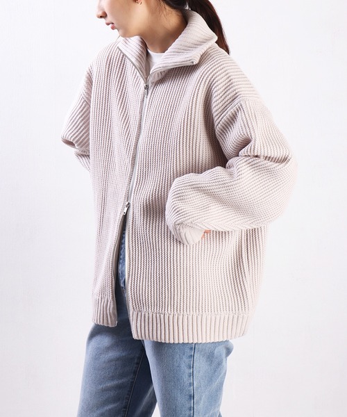 WESTSEA(ウエストシー)の「ラーベン畦オーバーサイズWZIPUPドライバーズニット(ニット/セーター・メンズ・ブラック/ホワイト系その他/ネイビー・L/M)」の13枚目の写真