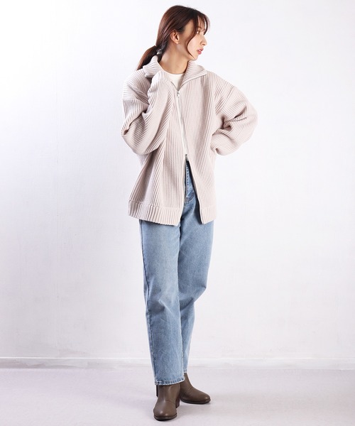 WESTSEA(ウエストシー)の「ラーベン畦オーバーサイズWZIPUPドライバーズニット(ニット/セーター・メンズ・ブラック/ホワイト系その他/ネイビー・L/M)」の14枚目の写真