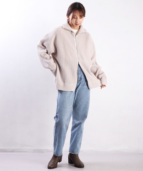 WESTSEA(ウエストシー)の「ラーベン畦オーバーサイズWZIPUPドライバーズニット(ニット/セーター・メンズ・ブラック/ホワイト系その他/ネイビー・L/M)」の15枚目の写真