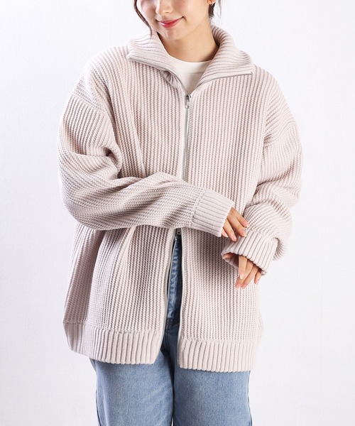 WESTSEA(ウエストシー)の「ラーベン畦オーバーサイズWZIPUPドライバーズニット(ニット/セーター・メンズ・ブラック/ホワイト系その他/ネイビー・L/M)」の11枚目の写真