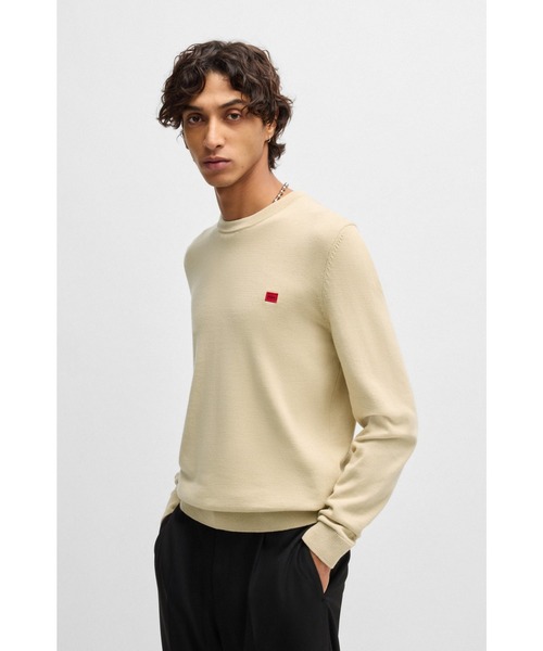 新品】HUGOレッドロゴラベル オーガニックコットンセーターS