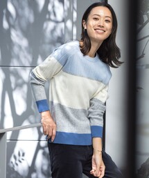 【洗える】WOOL BLEND AIR カラーブロック ニット