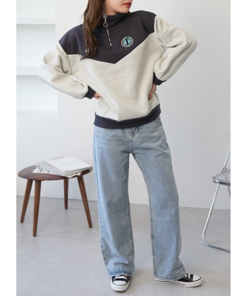 Ada.(エイダ)の「裏起毛 バイカラー ハーフジップ ワンポイントロゴ スウェット(スウェット・レディース・チャコールグレー/ブルー/アイボリー・FREE)」の11枚目の写真