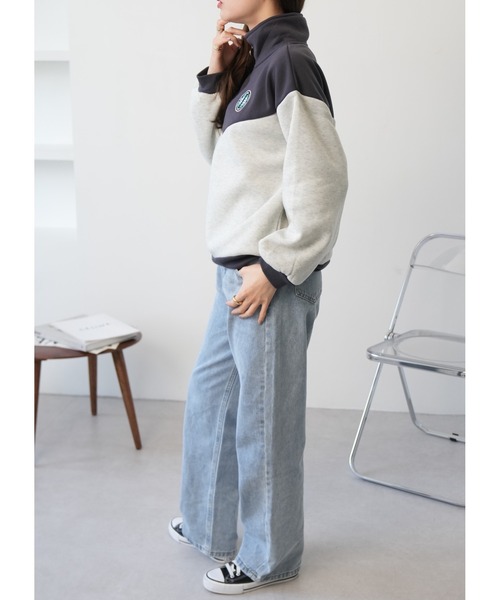 Ada.(エイダ)の「裏起毛 バイカラー ハーフジップ ワンポイントロゴ スウェット(スウェット・レディース・チャコールグレー/ブルー/アイボリー・FREE)」の12枚目の写真