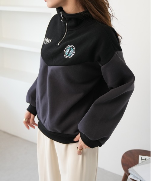 Ada.(エイダ)の「裏起毛 バイカラー ハーフジップ ワンポイントロゴ スウェット(スウェット・レディース・チャコールグレー/ブルー/アイボリー・FREE)」の21枚目の写真