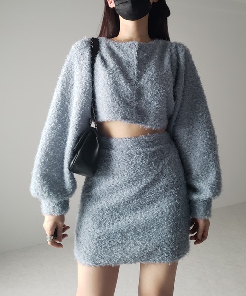 me+em select（ミームセレクト）の「※※【 セットアップ 】ショートカーディガン＆ミニスカート  SET（セットアップ・レディース・ブラック/アイボリー/ブルー・FREE）」の3枚目の写真