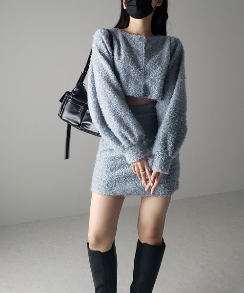 me+em select（ミームセレクト）の「※※【 セットアップ 】ショートカーディガン＆ミニスカート  SET（セットアップ・レディース・ブラック/アイボリー/ブルー・FREE）」の7枚目の写真