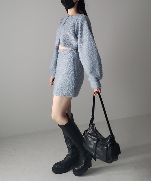 me+em select（ミームセレクト）の「※※【 セットアップ 】ショートカーディガン＆ミニスカート  SET（セットアップ・レディース・ブラック/アイボリー/ブルー・FREE）」の8枚目の写真