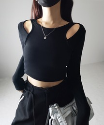 me+em select（ミームセレクト）の「【 ３color 】カットアウトスリムリブトップス（Tシャツ/カットソー・レディース）」