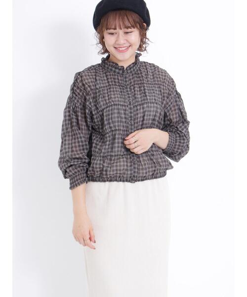 Samansa Mos2（サマンサ モスモス）の「シャーリングブラウス（シャツ/ブラウス・レディース・キナリ/チャコールグレー/ブルー/マスタード・F）」の3枚目の写真
