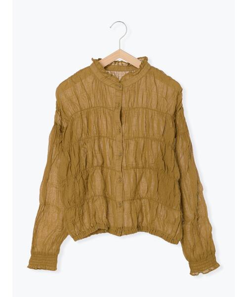 Samansa Mos2（サマンサ モスモス）の「シャーリングブラウス（シャツ/ブラウス・レディース・キナリ/チャコールグレー/ブルー/マスタード・F）」の4枚目の写真