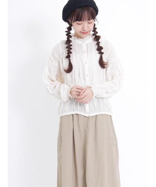 Samansa Mos2（サマンサ モスモス）の「シャーリングブラウス（シャツ/ブラウス・レディース・キナリ/チャコールグレー/ブルー/マスタード・F）」の5枚目の写真