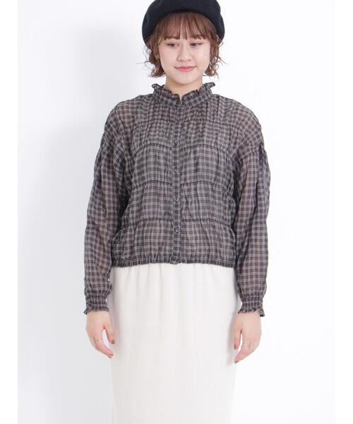 Samansa Mos2（サマンサ モスモス）の「シャーリングブラウス（シャツ/ブラウス・レディース・キナリ/チャコールグレー/ブルー/マスタード・F）」の17枚目の写真