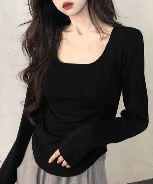 NANEA（ナネア）の「裾ラウンドクロップド丈ロンT（Tシャツ/カットソー・レディース・ホワイト/ブラック/グレー/ホワイト系その他/ワインレッド/ブラック系その他/杢グレー・MEDIUM/LARGE）」の10枚目の写真