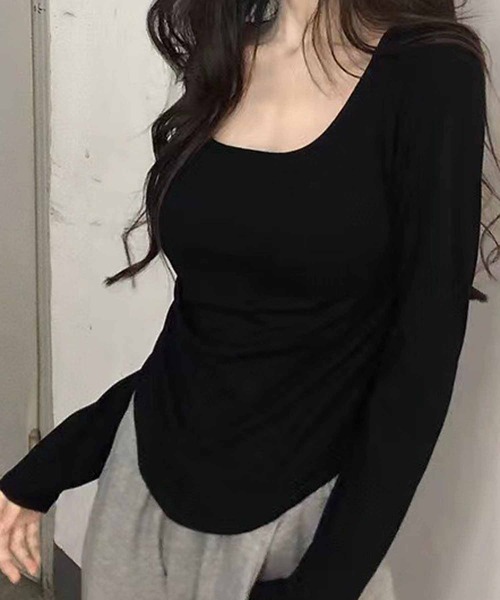 NANEA（ナネア）の「裾ラウンドクロップド丈ロンT（Tシャツ/カットソー・レディース・ホワイト/ブラック/グレー/ホワイト系その他/ワインレッド/ブラック系その他/杢グレー・MEDIUM/LARGE）」の11枚目の写真