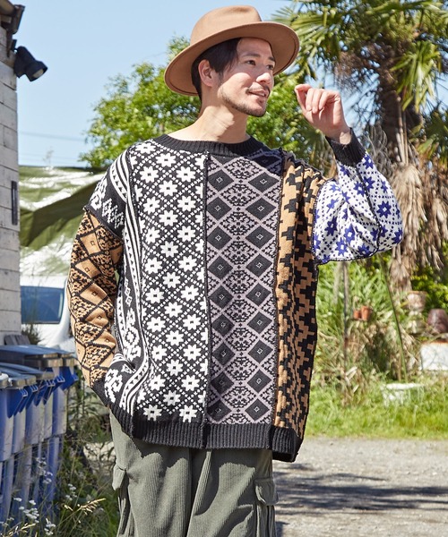 チャイハネ（チャイハネ）の「【チャイハネ】ウムトMEN'Sニットプルオーバー（ニット/セーター・メンズ・ブラック/オレンジ/グリーン・FREE）」の2枚目の写真