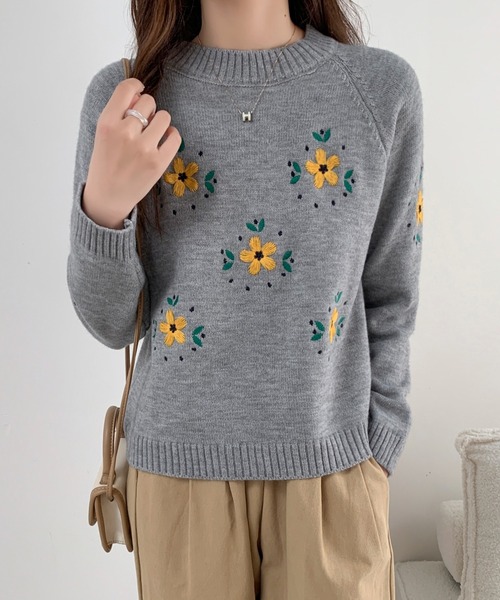 セール】花柄刺繍ニットプルオーバー（ニット/セーター