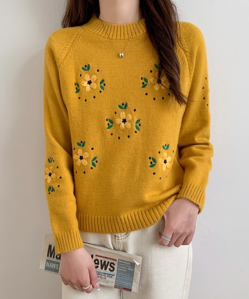 セール】花柄刺繍ニットプルオーバー（ニット/セーター