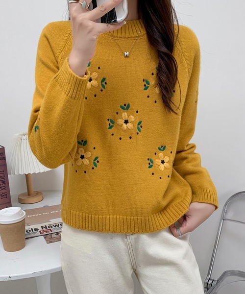 セール】花柄刺繍ニットプルオーバー（ニット/セーター
