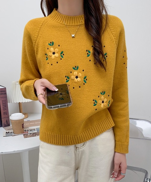 胸元刺繍ケーブルニットトップス（ニット/セーター）｜KOBE