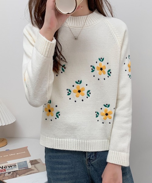 セール】花柄刺繍ニットプルオーバー（ニット/セーター