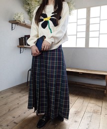 チェックロングプリーツスカート
