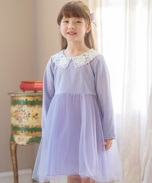 Catherine Cottage（キャサリンコテージ）の「レース襟チュールスカートワンピース 長袖（ワンピース・キッズ・ベージュ/ネイビー/ブラック/ライラック/サックスブルー/ピンク・100/130/120/110）」の5枚目の写真