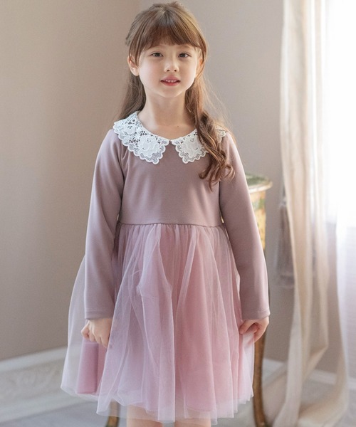 Catherine Cottage（キャサリンコテージ）の「レース襟チュールスカートワンピース 長袖（ワンピース・キッズ・ベージュ/ネイビー/ブラック/ライラック/サックスブルー/ピンク・100/130/120/110）」の6枚目の写真