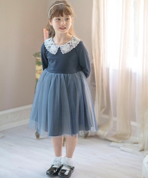 Catherine Cottage（キャサリンコテージ）の「レース襟チュールスカートワンピース 長袖（ワンピース・キッズ・ベージュ/ネイビー/ブラック/ライラック/サックスブルー/ピンク・100/130/120/110）」の9枚目の写真