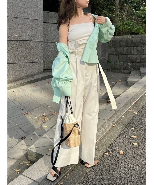 FRAY I.D(フレイアイディー)の「【00サイズあり】ベルト付きハイウエストワイドパンツ(スラックス・レディース・アイボリー/グリーン/ネイビー・1/0/00)」の1枚目の写真