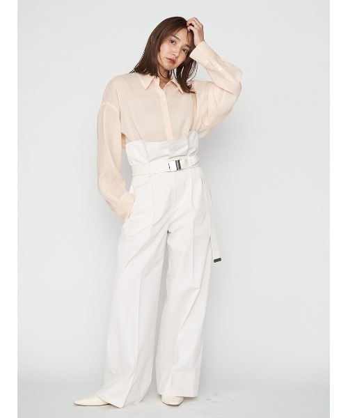 FRAY I.D(フレイアイディー)の「【00サイズあり】ベルト付きハイウエストワイドパンツ(スラックス・レディース・アイボリー/グリーン/ネイビー・1/0/00)」の9枚目の写真