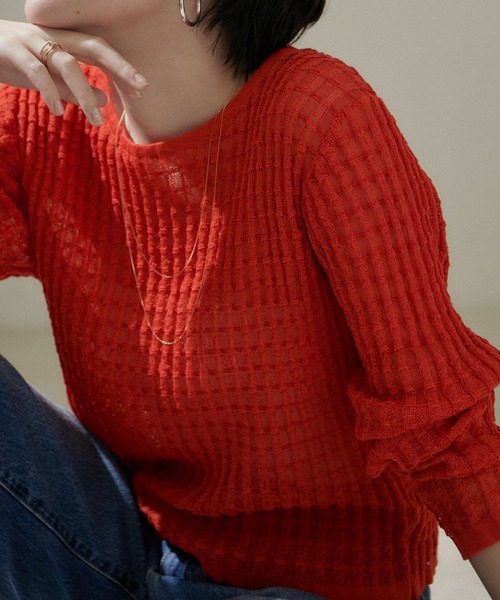 SALON adam et rope'（サロン アダム エ ロペ）の「【WEB限定】変形リブシアーニットプルオーバー【セットアップ対応】（ニット/セーター・レディース・グレー/ベージュ/レッド系その他/ネイビー・FREE）」の8枚目の写真