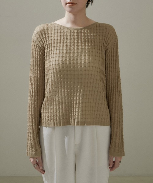 Oproject リネン　ニット　変形 セール】【WEB限定】変形リブシアーニットプルオーバー