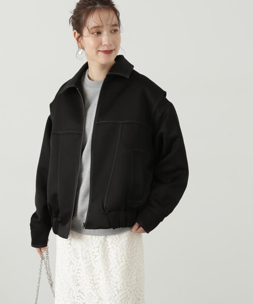N.(N. Natural Beauty Basic)(エヌエヌナチュラルビューティーベーシック)の「◆ステッチデザインショートブルゾン(ブルゾン・レディース・ブラック/ライトグレー・MEDIUM)」の10枚目の写真