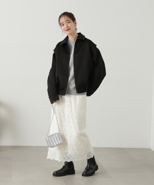 N.(N. Natural Beauty Basic)(エヌエヌナチュラルビューティーベーシック)の「◆ステッチデザインショートブルゾン(ブルゾン・レディース・ブラック/ライトグレー・MEDIUM)」の13枚目の写真