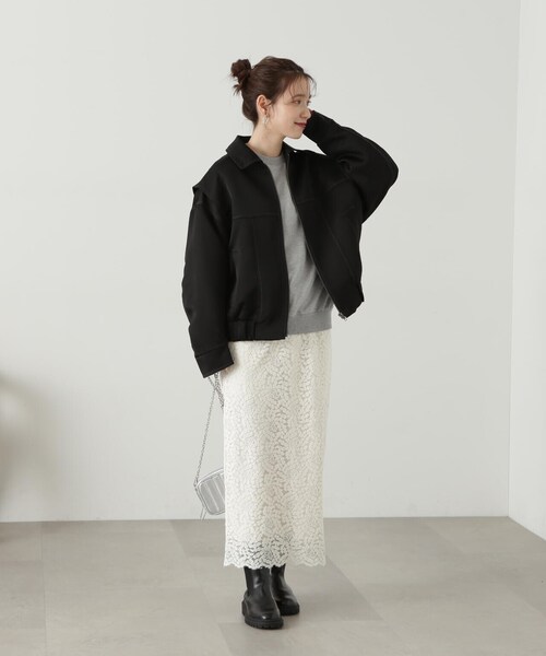 N.(N. Natural Beauty Basic)(エヌエヌナチュラルビューティーベーシック)の「◆ステッチデザインショートブルゾン(ブルゾン・レディース・ブラック/ライトグレー・MEDIUM)」の14枚目の写真