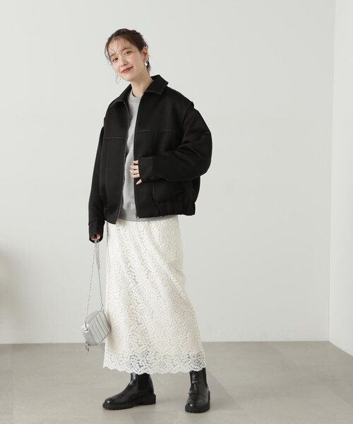 N.(N. Natural Beauty Basic)(エヌエヌナチュラルビューティーベーシック)の「◆ステッチデザインショートブルゾン(ブルゾン・レディース・ブラック/ライトグレー・MEDIUM)」の15枚目の写真