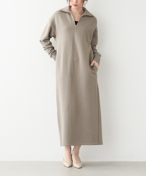 マイカアンドディール　ハーフジップアップ裏毛スウェットワンピース MICA&DEAL（マイカ＆ディール）の「ハーフジップアップ裏毛スウェット