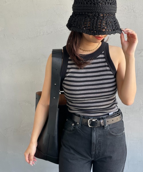 MILLER（ミラー）の「【CanCam 8月号掲載】[MILLER/ミラー] 別注 配色パネルリブ アメリカンスリーブタンクトップ(カップ付き)（タンクトップ・レディース・ブラック系/イエロー/オレンジ/アイボリー/ブラック/ブルー・F）」の4枚目の写真