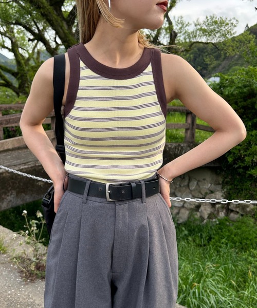 MILLER（ミラー）の「【CanCam 8月号掲載】[MILLER/ミラー] 別注 配色パネルリブ アメリカンスリーブタンクトップ(カップ付き)（タンクトップ・レディース・ブラック系/イエロー/オレンジ/アイボリー/ブラック/ブルー・F）」の5枚目の写真