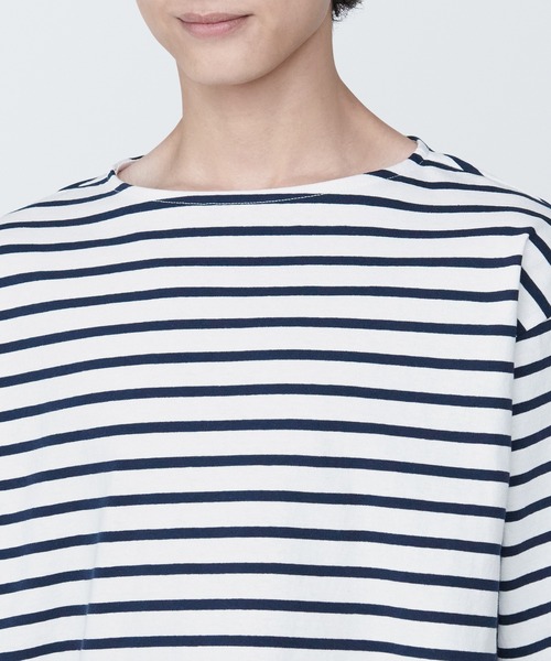 無印良品（ムジルシリョウヒン）の「紳士　洗いざらし太番手ボートネック九分袖Ｔシャツ（Tシャツ/カットソー・メンズ・ベージュ系その他3/ブラック系2/ネイビー系1/ブルー系その他6・S/XL/L/M）」の12枚目の写真