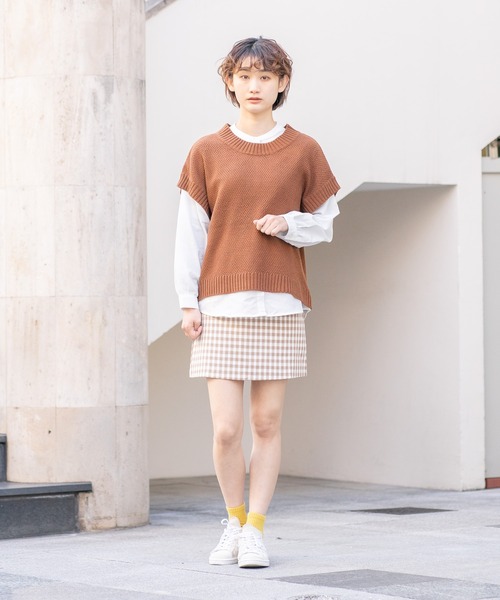 bounDary（バウンダリー）の「【bounDary/バウンダリー】　ギンガムチェックミニスカート（スカート・レディース・ベージュ/ダークブラウン・LARGE/MEDIUM）」の15枚目の写真