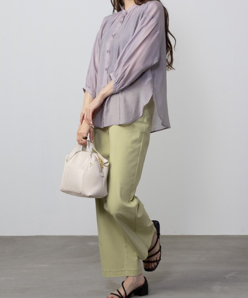 HusHusH（ハッシュアッシュ）の「HusHusH ハッシュアッシュ バンドカラーシアーシャツ（シャツ/ブラウス・レディース・スモークピンク/ライトグレー・M/L/S）」の5枚目の写真