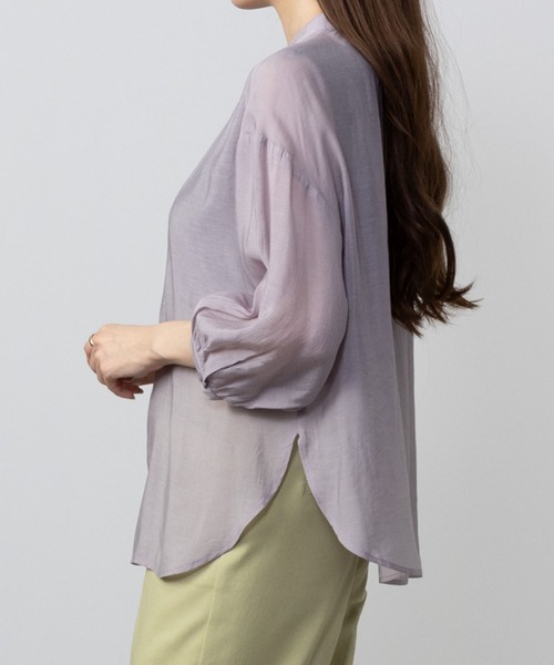 HusHusH（ハッシュアッシュ）の「HusHusH ハッシュアッシュ バンドカラーシアーシャツ（シャツ/ブラウス・レディース・スモークピンク/ライトグレー・M/L/S）」の6枚目の写真