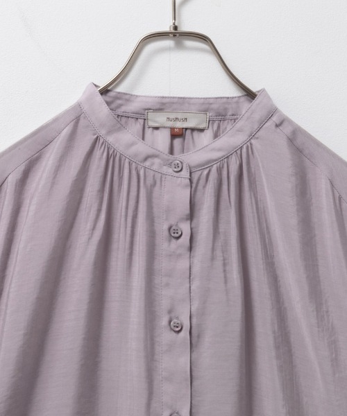 HusHusH（ハッシュアッシュ）の「HusHusH ハッシュアッシュ バンドカラーシアーシャツ（シャツ/ブラウス・レディース・スモークピンク/ライトグレー・M/L/S）」の11枚目の写真