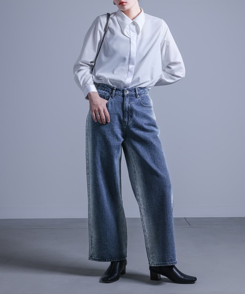 kOhAKU（コハク）の「『ブリーチラインデニムパンツ』（デニムパンツ・レディース・ブルー/ブラック・1/2）」の16枚目の写真