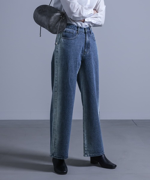 kOhAKU（コハク）の「『ブリーチラインデニムパンツ』（デニムパンツ・レディース・ブルー/ブラック・1/2）」の17枚目の写真